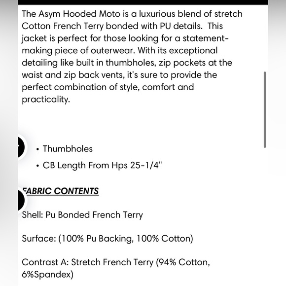 Blanc Noir Black Hooded Moto Style Jacket - Picture 9 of 9